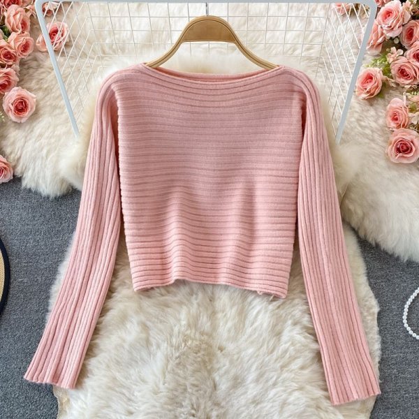 chic short knitted sweater top with straps, V-neck temperament, hip-packed dress, two-piece suit