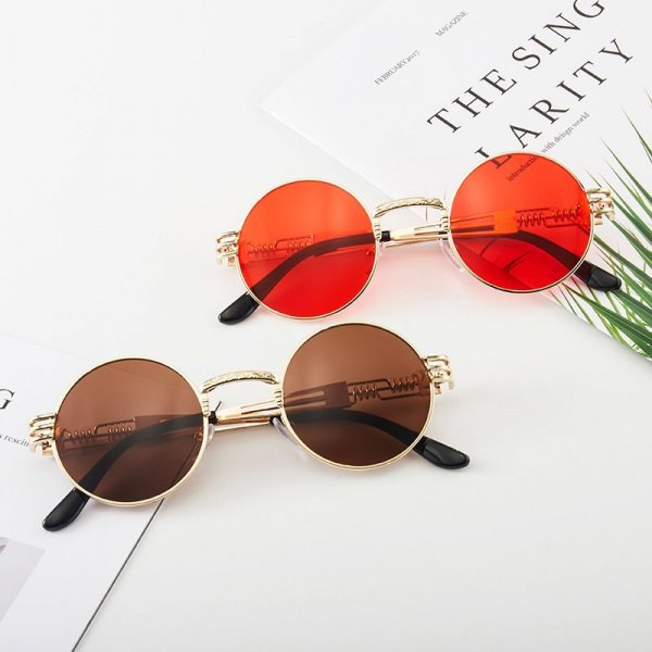 Retro trend sunglasses round frame spring leg sunglasses steampunk glasses